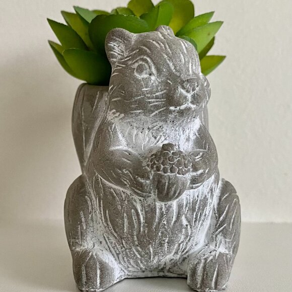 Stone Squirrel Planter with Faux Succulent - Picture 1 of 2